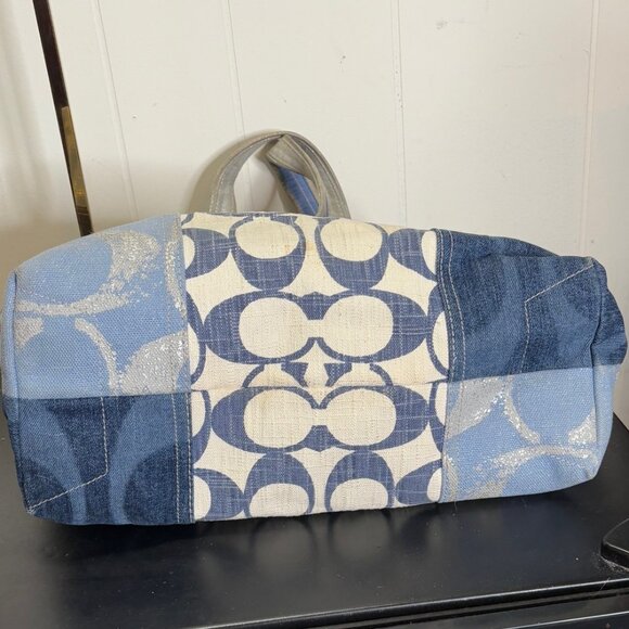 Coach Poppy Collection Blue Denim Patchwork with Silver Detail Tote Purse - Picture 9 of 16